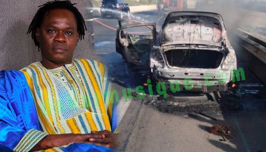 Les images de la voiture de Baba Maal qui a pris feu !